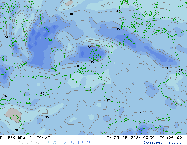 850 hPa Nispi Nem ECMWF Per 23.05.2024 00 UTC