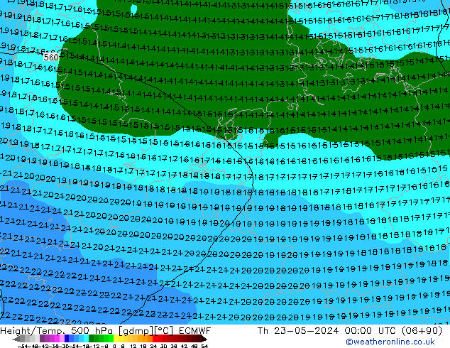 Height/Temp. 500 hPa ECMWF Th 23.05.2024 00 UTC