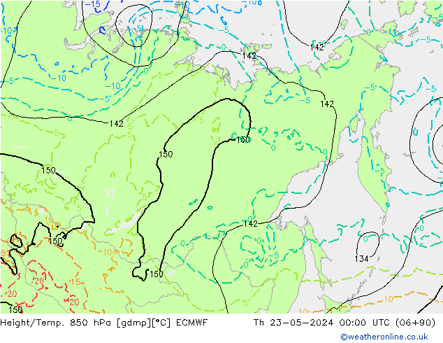 Z500/Rain (+SLP)/Z850 ECMWF Čt 23.05.2024 00 UTC