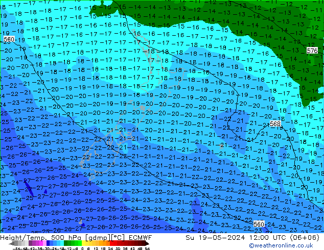 Z500/Rain (+SLP)/Z850 ECMWF Su 19.05.2024 12 UTC