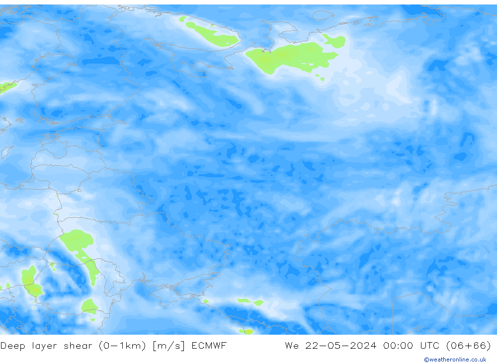 Deep layer shear (0-1km) ECMWF We 22.05.2024 00 UTC