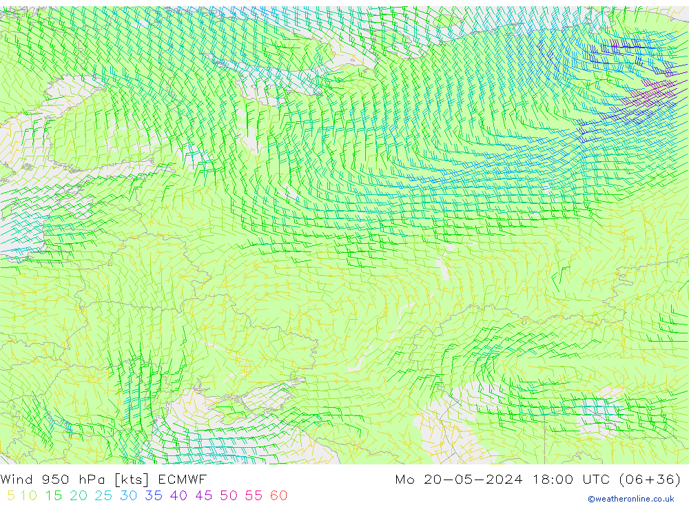 Viento 950 hPa ECMWF lun 20.05.2024 18 UTC