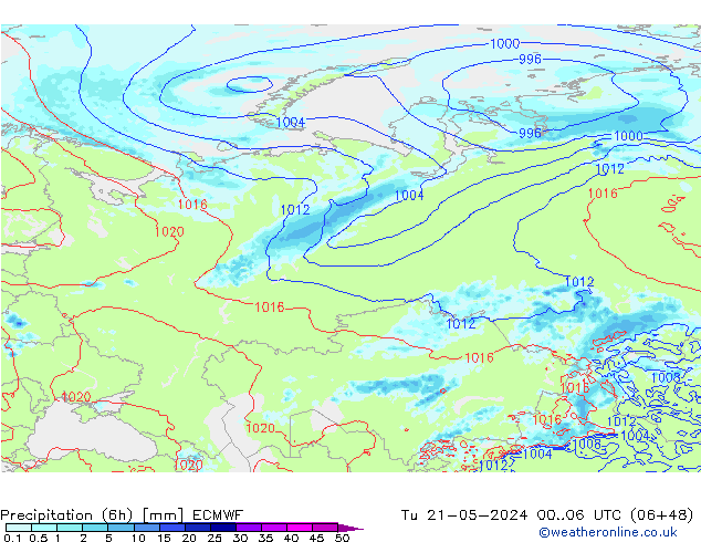 Precipitación (6h) ECMWF mar 21.05.2024 06 UTC