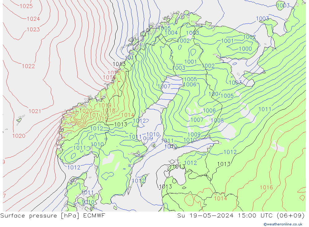 Yer basıncı ECMWF Paz 19.05.2024 15 UTC