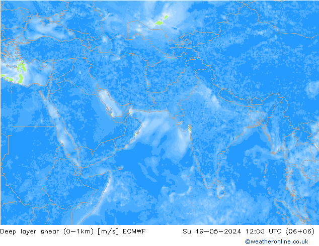 Deep layer shear (0-1km) ECMWF 星期日 19.05.2024 12 UTC