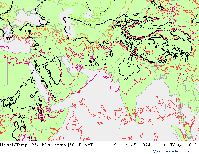 Z500/Rain (+SLP)/Z850 ECMWF 星期日 19.05.2024 12 UTC