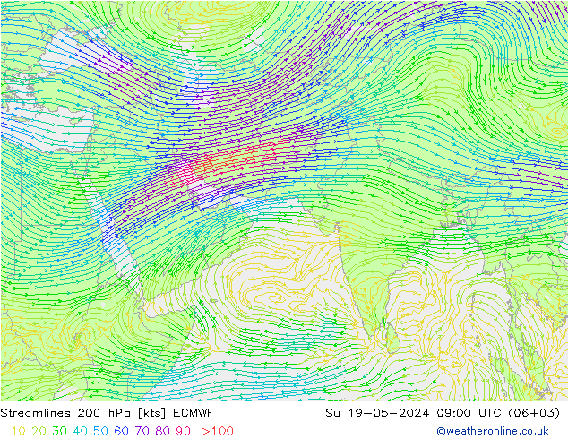 风 200 hPa ECMWF 星期日 19.05.2024 09 UTC