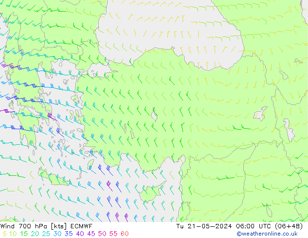 Wind 700 hPa ECMWF di 21.05.2024 06 UTC