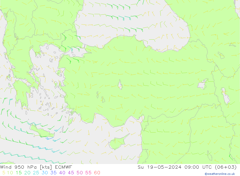 Vent 950 hPa ECMWF dim 19.05.2024 09 UTC