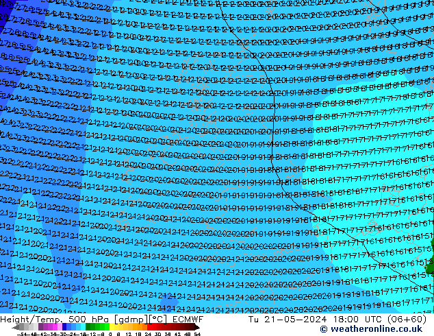 Z500/Rain (+SLP)/Z850 ECMWF Út 21.05.2024 18 UTC
