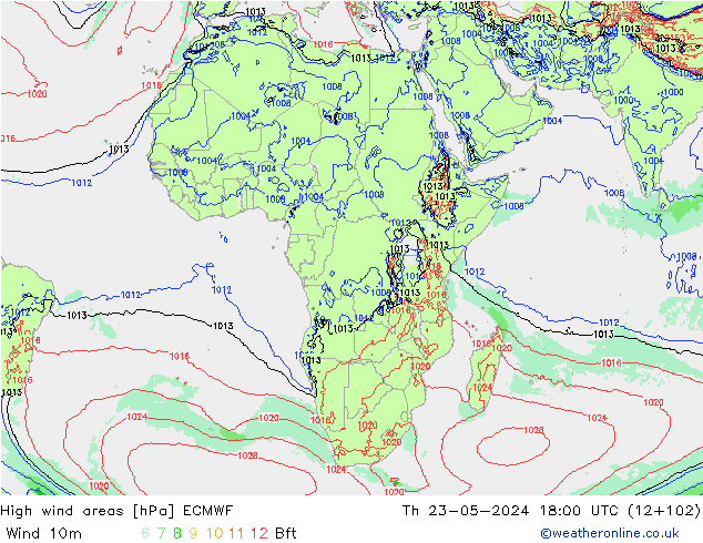 yüksek rüzgarlı alanlar ECMWF Per 23.05.2024 18 UTC