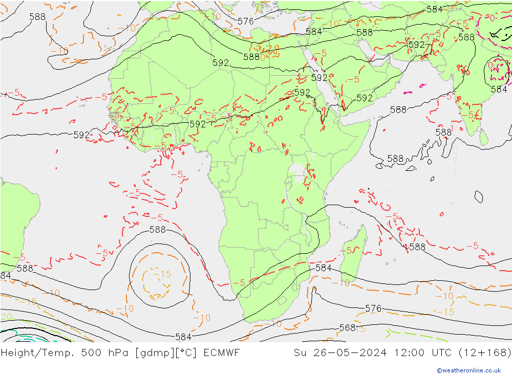 Height/Temp. 500 hPa ECMWF  26.05.2024 12 UTC