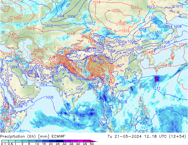 Precipitation (6h) ECMWF Út 21.05.2024 18 UTC