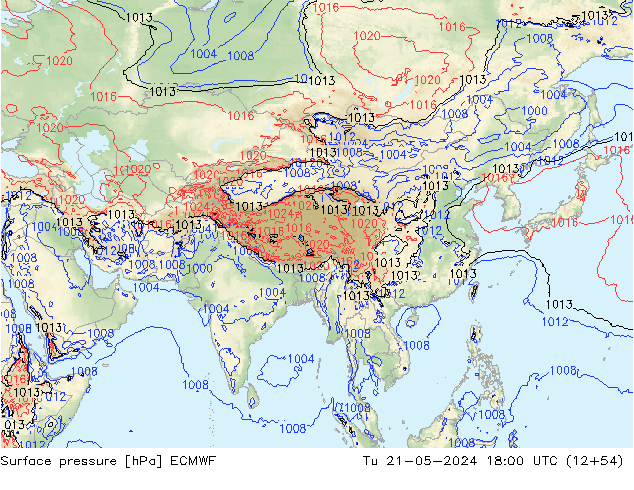 pressão do solo ECMWF Ter 21.05.2024 18 UTC