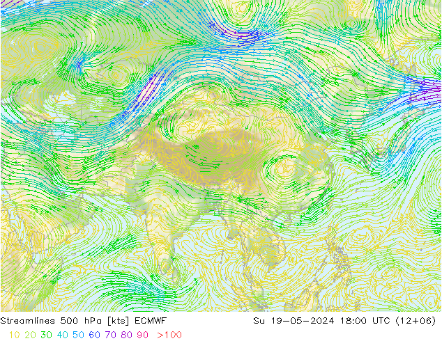 Línea de corriente 500 hPa ECMWF dom 19.05.2024 18 UTC