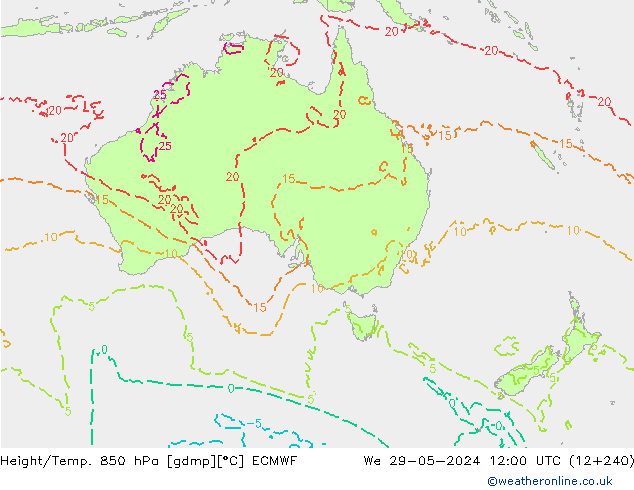Z500/Yağmur (+YB)/Z850 ECMWF Çar 29.05.2024 12 UTC
