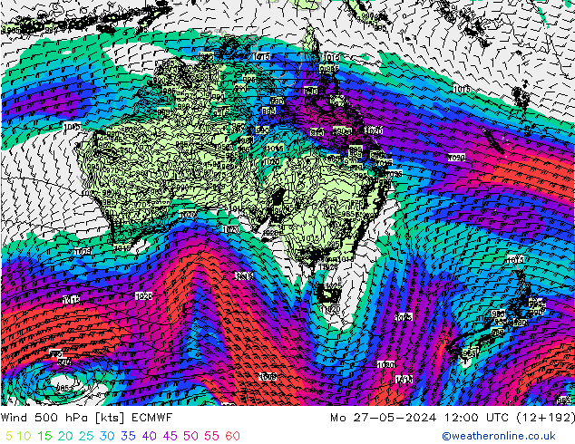 Rüzgar 500 hPa ECMWF Pzt 27.05.2024 12 UTC