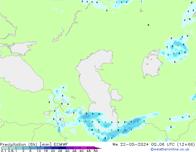 Precipitation (6h) ECMWF St 22.05.2024 06 UTC