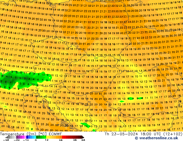 Temperatura (2m) ECMWF gio 23.05.2024 18 UTC