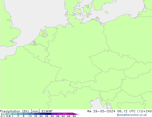 Totale neerslag (6h) ECMWF wo 29.05.2024 12 UTC
