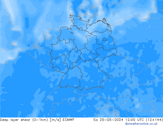 Deep layer shear (0-1km) ECMWF za 25.05.2024 12 UTC