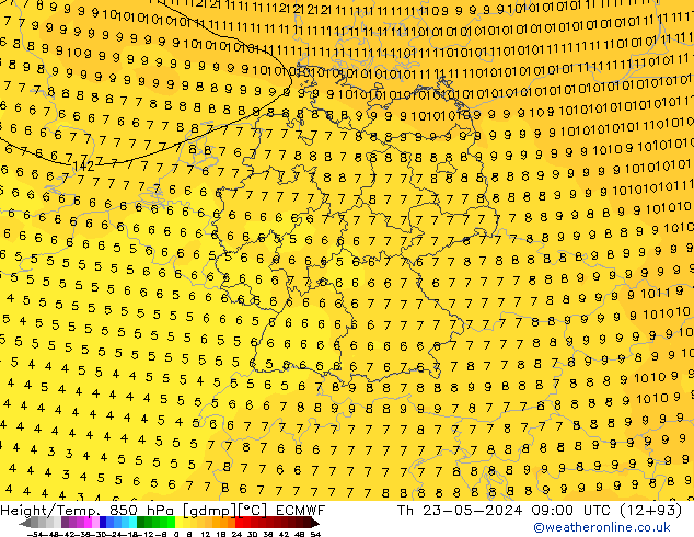 Height/Temp. 850 hPa ECMWF Qui 23.05.2024 09 UTC