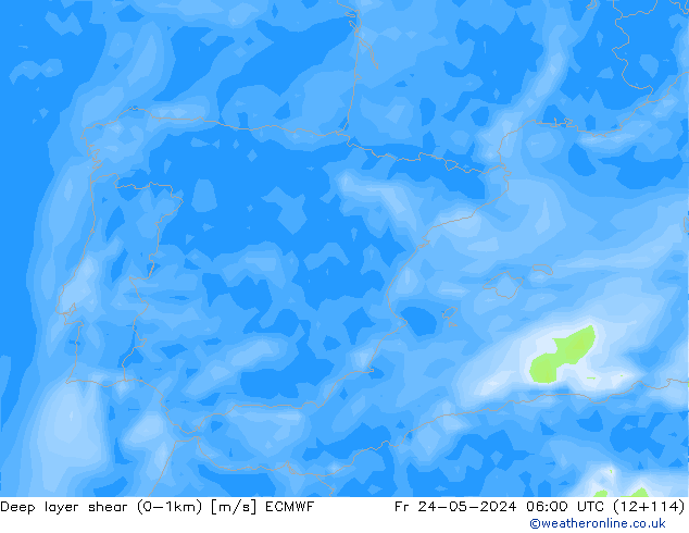 Deep layer shear (0-1km) ECMWF  24.05.2024 06 UTC