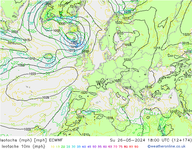Isotachs (mph) ECMWF Su 26.05.2024 18 UTC