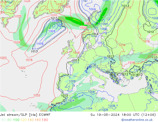 高速氣流/地面气压 ECMWF 星期日 19.05.2024 18 UTC