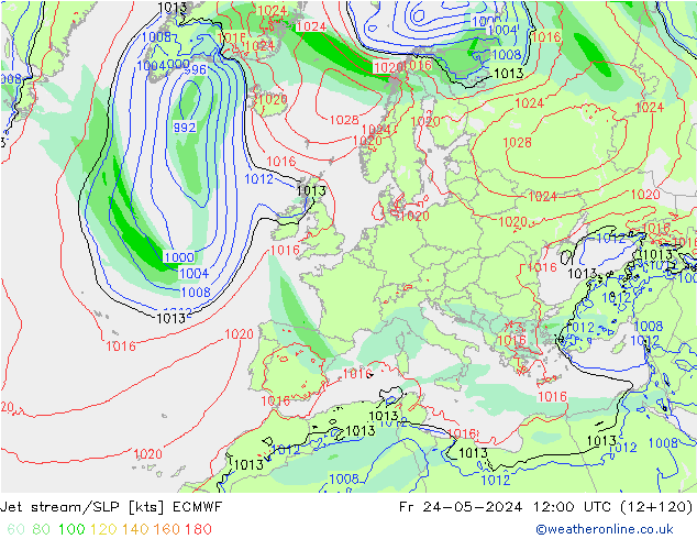 Polarjet/Bodendruck ECMWF Fr 24.05.2024 12 UTC