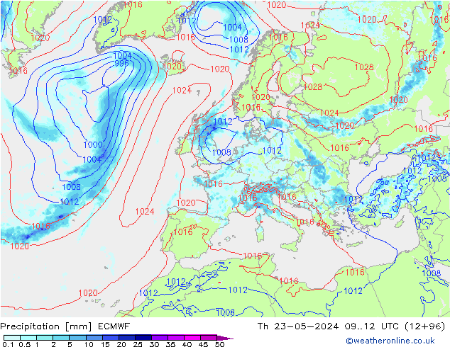 Niederschlag ECMWF Do 23.05.2024 12 UTC