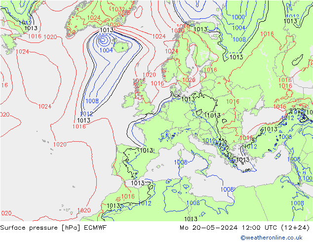 地面气压 ECMWF 星期一 20.05.2024 12 UTC