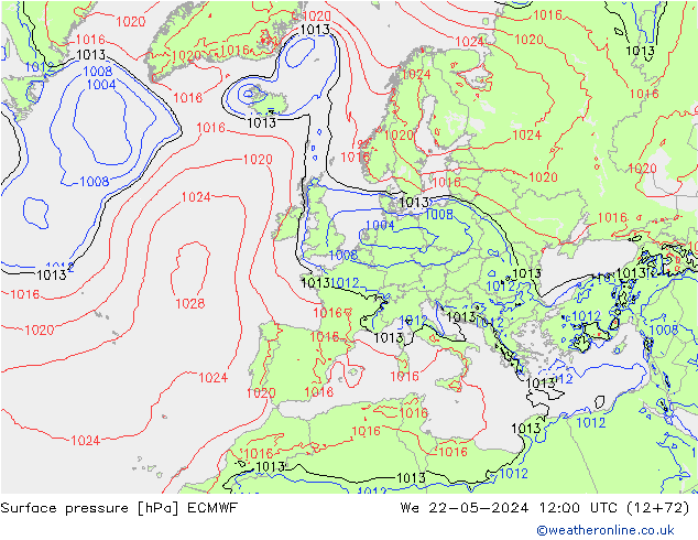 Atmosférický tlak ECMWF St 22.05.2024 12 UTC