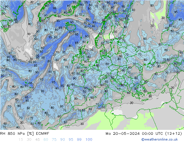 RH 850 hPa ECMWF Seg 20.05.2024 00 UTC