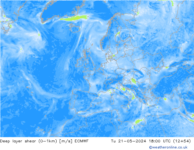 Deep layer shear (0-1km) ECMWF  21.05.2024 18 UTC