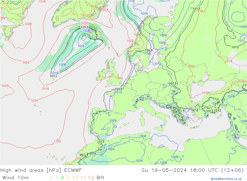 High wind areas ECMWF Ne 19.05.2024 18 UTC