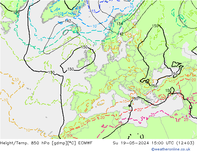 Height/Temp. 850 hPa ECMWF  19.05.2024 15 UTC