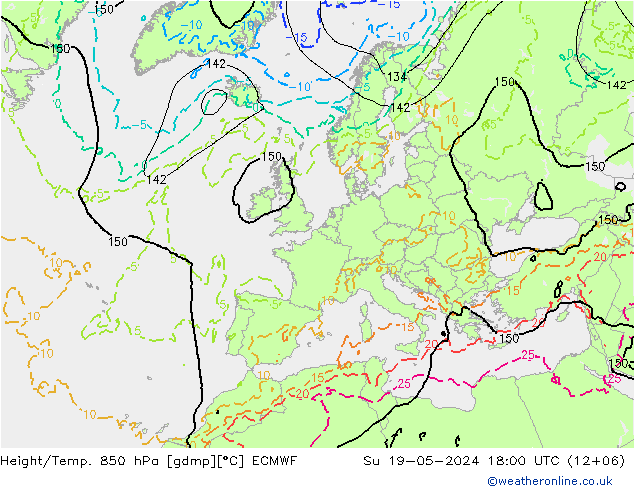 Height/Temp. 850 hPa ECMWF Dom 19.05.2024 18 UTC