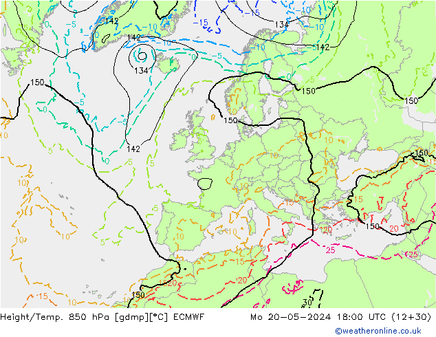 Z500/Rain (+SLP)/Z850 ECMWF lun 20.05.2024 18 UTC