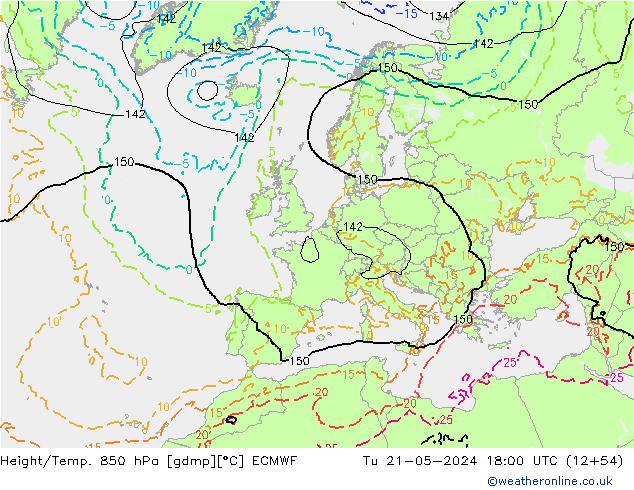Yükseklik/Sıc. 850 hPa ECMWF Sa 21.05.2024 18 UTC