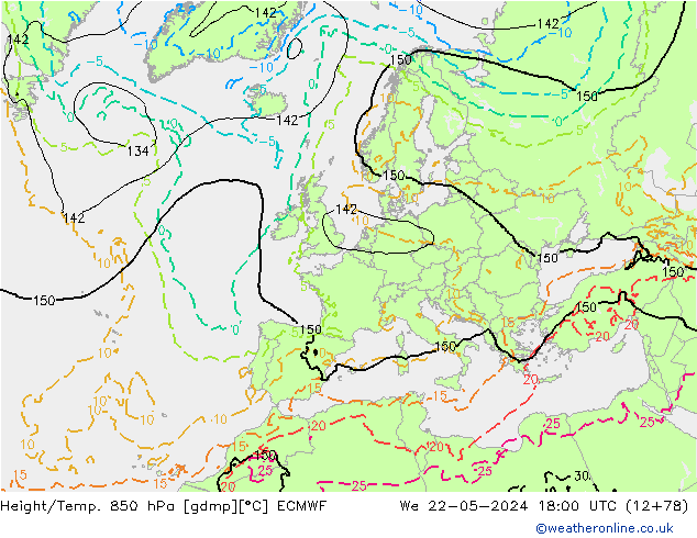 Z500/Rain (+SLP)/Z850 ECMWF mer 22.05.2024 18 UTC