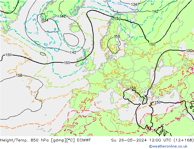 Z500/Rain (+SLP)/Z850 ECMWF Su 26.05.2024 12 UTC