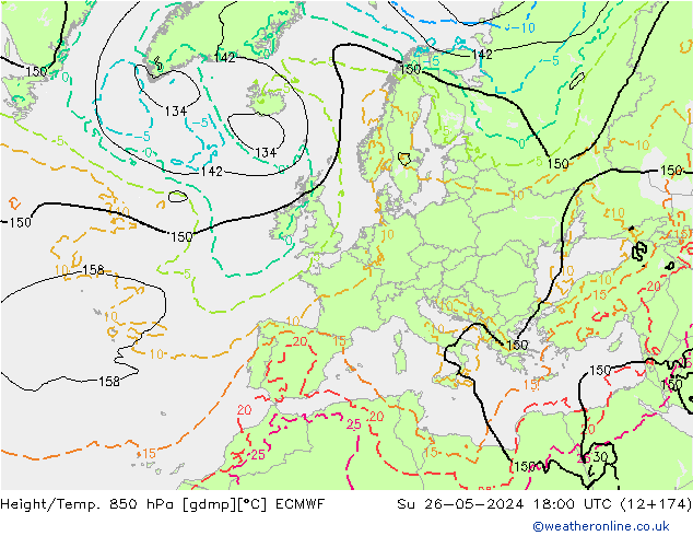 Hoogte/Temp. 850 hPa ECMWF zo 26.05.2024 18 UTC