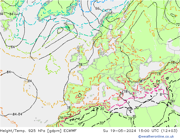 Géop./Temp. 925 hPa ECMWF dim 19.05.2024 15 UTC