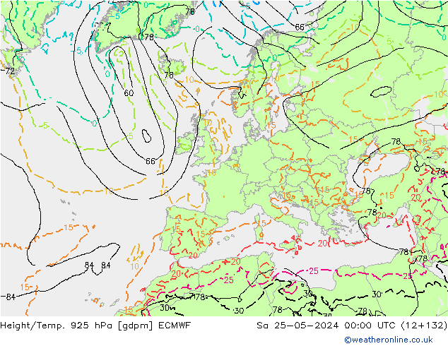 Hoogte/Temp. 925 hPa ECMWF za 25.05.2024 00 UTC