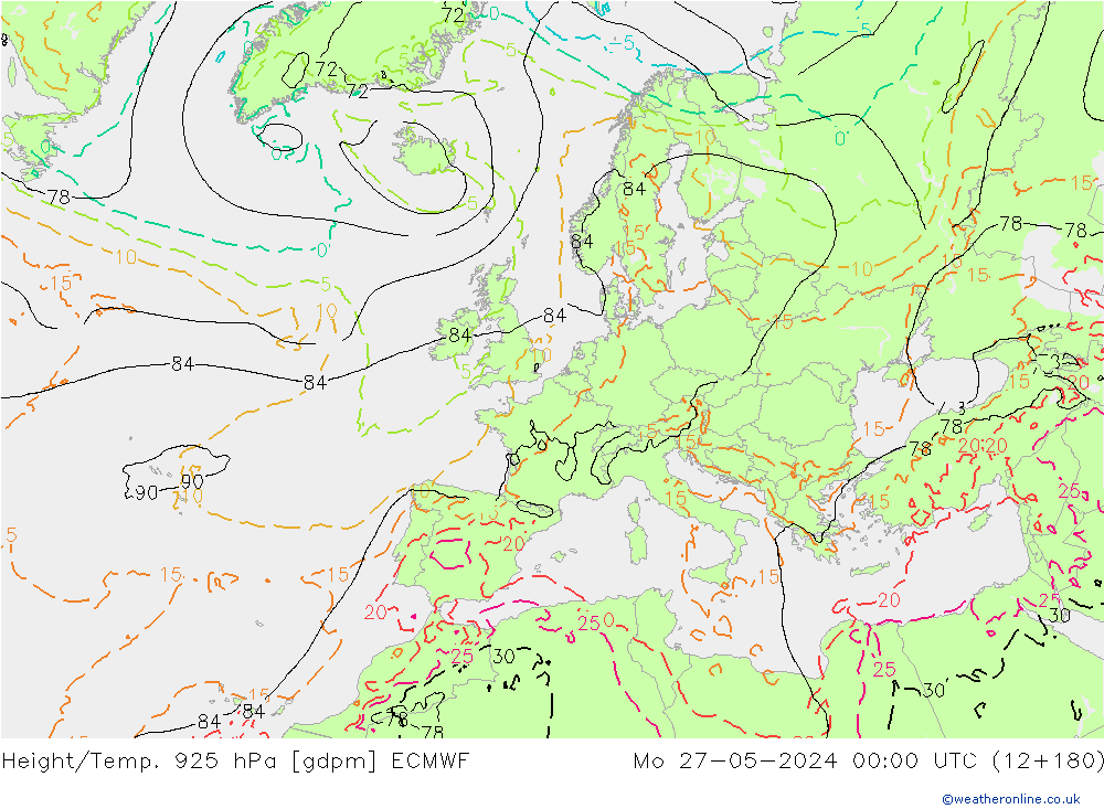Height/Temp. 925 гПа ECMWF пн 27.05.2024 00 UTC