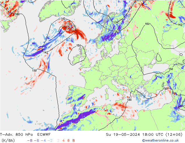 T-Adv. 850 hPa ECMWF 星期日 19.05.2024 18 UTC