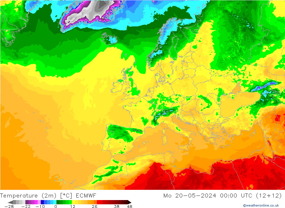 température (2m) ECMWF lun 20.05.2024 00 UTC