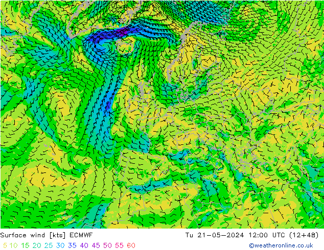风 10 米 ECMWF 星期二 21.05.2024 12 UTC