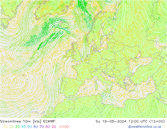 风 10m ECMWF 星期日 19.05.2024 12 UTC